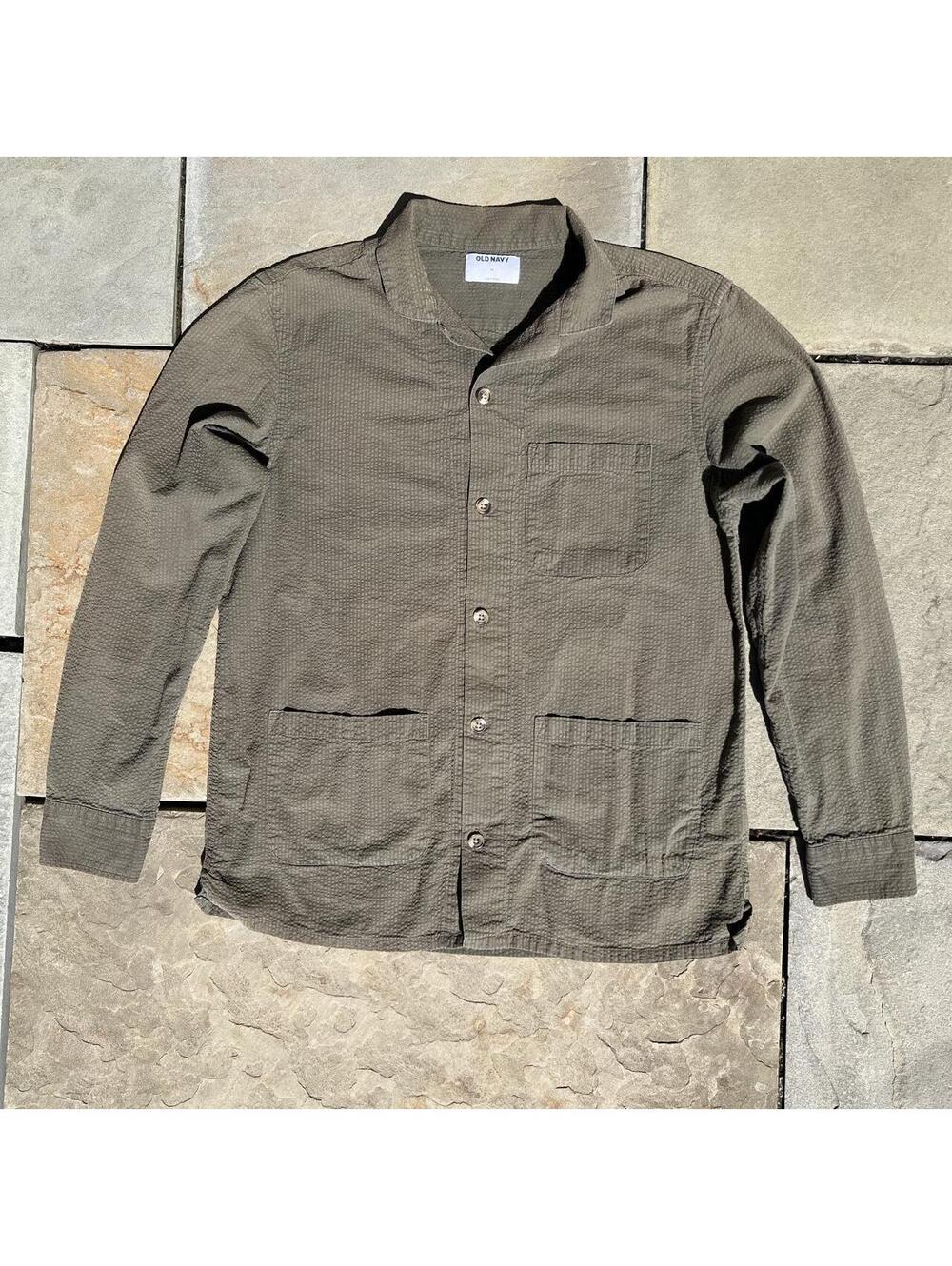 Seersucker Olive Green Utility Work Shirt